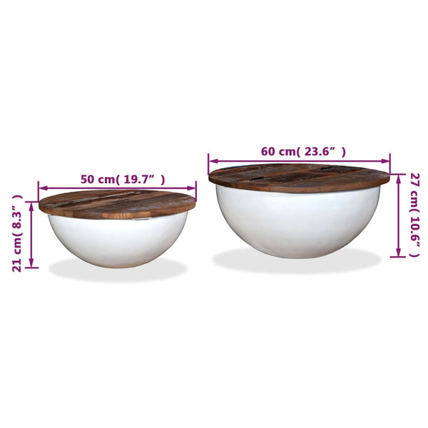 vidaXL 2-Piece Solid Reclaimed Wood Coffee Table Set White Bowl Shaped