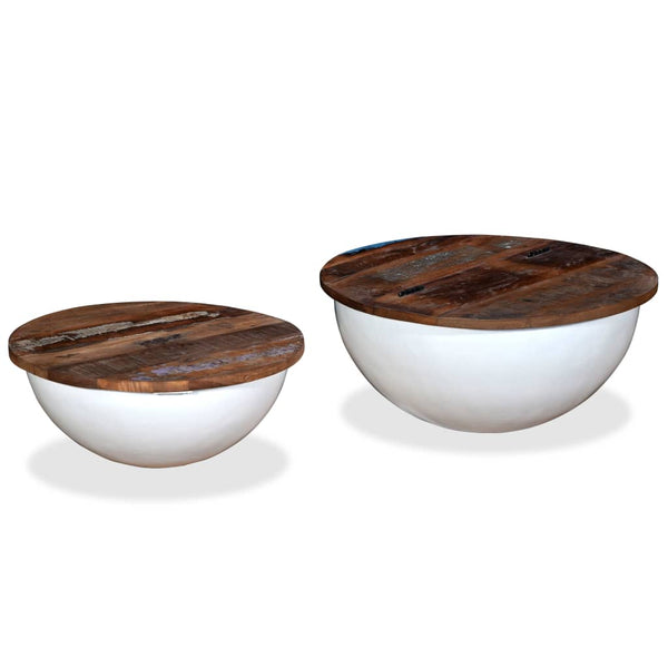 vidaXL 2-Piece Solid Reclaimed Wood Coffee Table Set White Bowl Shaped