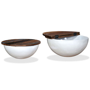 vidaXL 2-Piece Solid Reclaimed Wood Coffee Table Set White Bowl Shaped