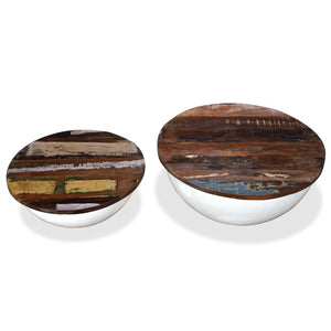 vidaXL 2-Piece Solid Reclaimed Wood Coffee Table Set White Bowl Shaped