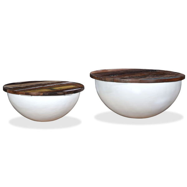 vidaXL 2-Piece Solid Reclaimed Wood Coffee Table Set White Bowl Shaped