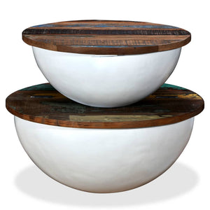 vidaXL 2-Piece Solid Reclaimed Wood Coffee Table Set White Bowl Shaped