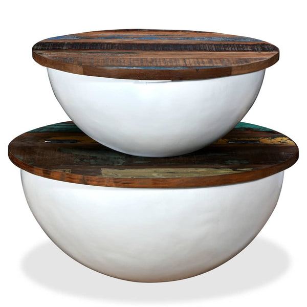 vidaXL 2-Piece Solid Reclaimed Wood Coffee Table Set White Bowl Shaped