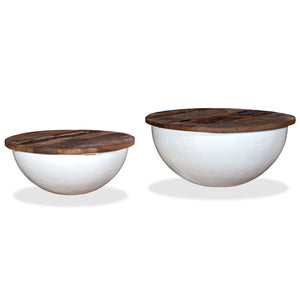 vidaXL 2-Piece Solid Reclaimed Wood Coffee Table Set White Bowl Shaped