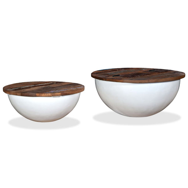 vidaXL 2-Piece Solid Reclaimed Wood Coffee Table Set White Bowl Shaped