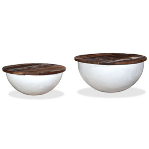 vidaXL 2-Piece Solid Reclaimed Wood Coffee Table Set White Bowl Shaped