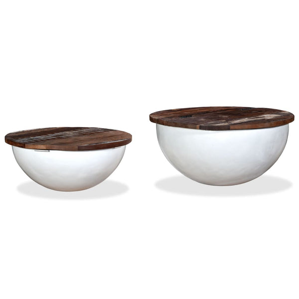vidaXL 2-Piece Solid Reclaimed Wood Coffee Table Set White Bowl Shaped