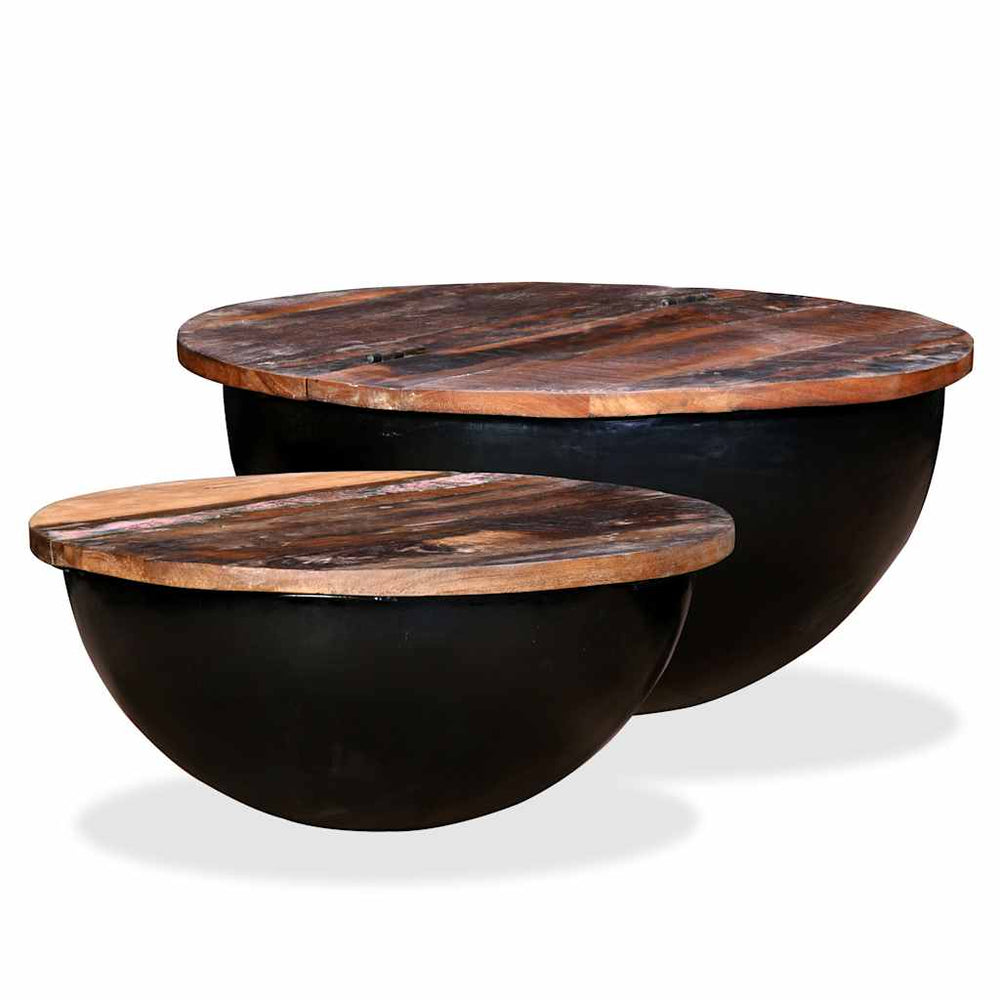 vidaXL 2-Piece Nesting Coffee Table Set Black Solid Reclaimed Wood Bowl-Shaped