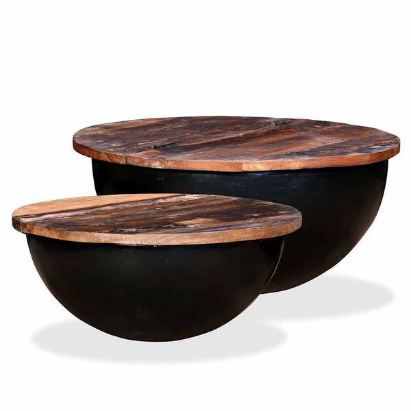 vidaXL 2-Piece Nesting Coffee Table Set Black Solid Reclaimed Wood Bowl-Shaped