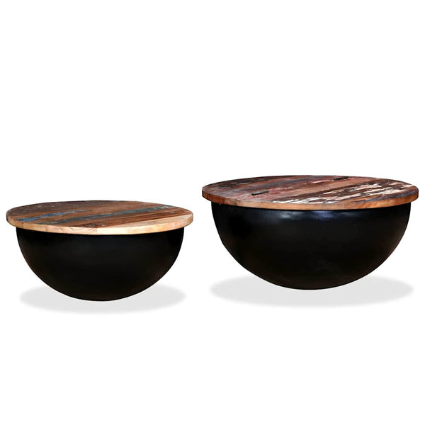 vidaXL 2-Piece Nesting Coffee Table Set Black Solid Reclaimed Wood Bowl-Shaped