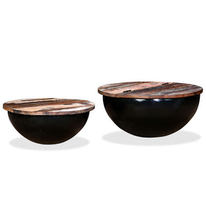 vidaXL 2-Piece Nesting Coffee Table Set Black Solid Reclaimed Wood Bowl-Shaped