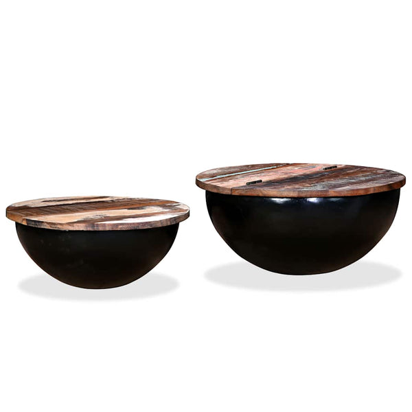 vidaXL 2-Piece Nesting Coffee Table Set Black Solid Reclaimed Wood Bowl-Shaped