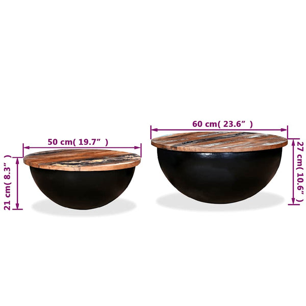 vidaXL 2-Piece Nesting Coffee Table Set Black Solid Reclaimed Wood Bowl-Shaped