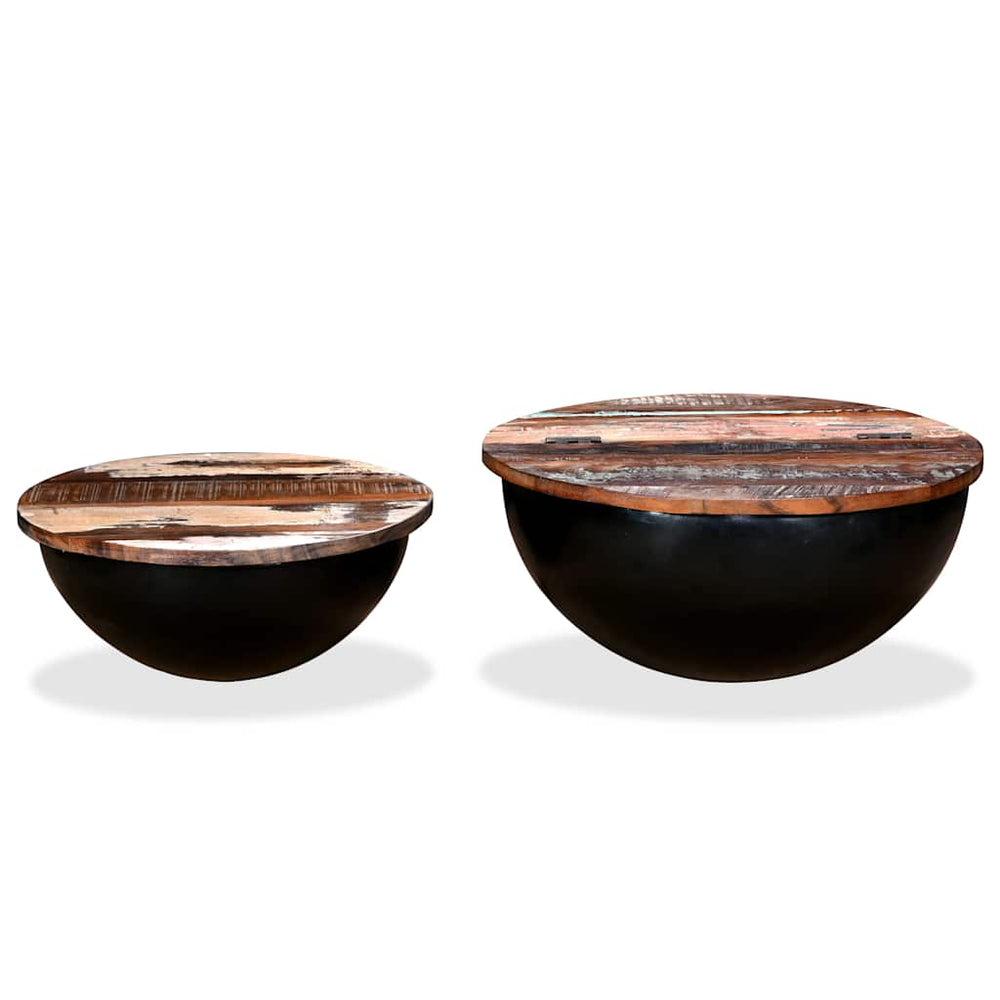 vidaXL 2-Piece Nesting Coffee Table Set Black Solid Reclaimed Wood Bowl-Shaped