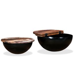vidaXL 2-Piece Nesting Coffee Table Set Black Solid Reclaimed Wood Bowl-Shaped
