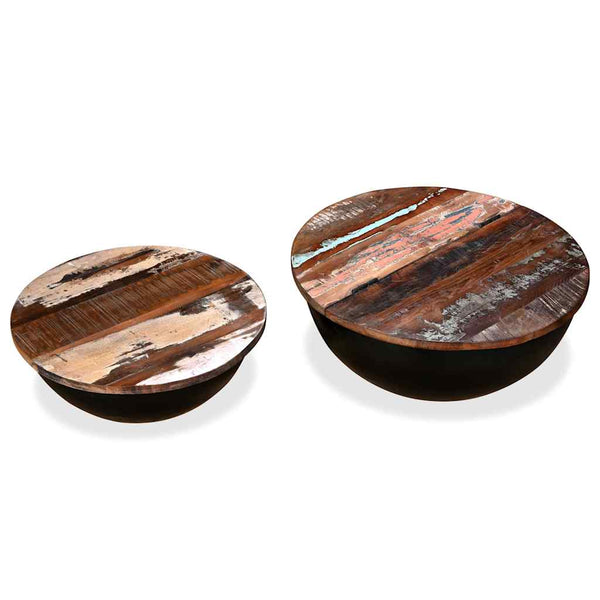 vidaXL 2-Piece Nesting Coffee Table Set Black Solid Reclaimed Wood Bowl-Shaped
