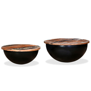 vidaXL 2-Piece Nesting Coffee Table Set Black Solid Reclaimed Wood Bowl-Shaped
