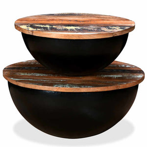 vidaXL 2-Piece Nesting Coffee Table Set Black Solid Reclaimed Wood Bowl-Shaped
