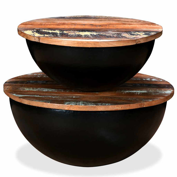 vidaXL 2-Piece Nesting Coffee Table Set Black Solid Reclaimed Wood Bowl-Shaped