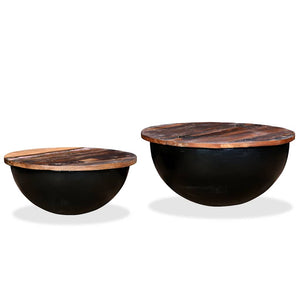 vidaXL 2-Piece Nesting Coffee Table Set Black Solid Reclaimed Wood Bowl-Shaped