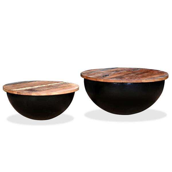 vidaXL 2-Piece Nesting Coffee Table Set Black Solid Reclaimed Wood Bowl-Shaped