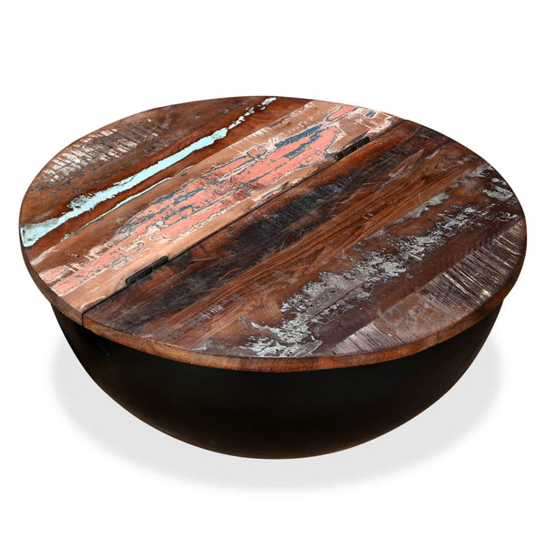 vidaXL Coffee Table Solid Reclaimed Wood Black Shell-shaped