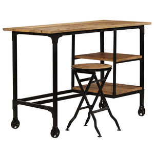 vidaXL Desk with Folding Stool Solid Mango Wood 115x50x76 cm