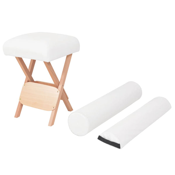 vidaXL Foldable Massage Stool 12 cm Thick Seat & 2 Neck Cushions White