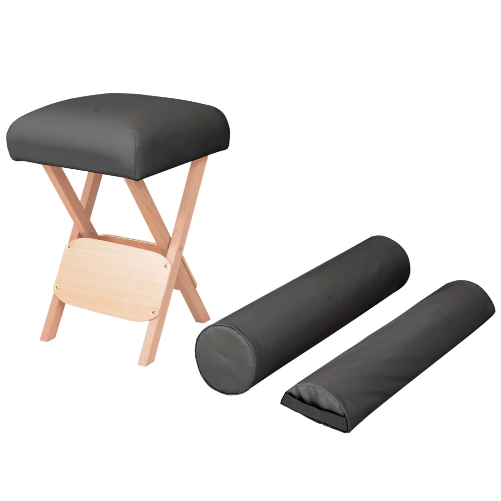 vidaXL Massage Foldable Stool 12 cm Thick Seat & 2 Neck Cushions Black