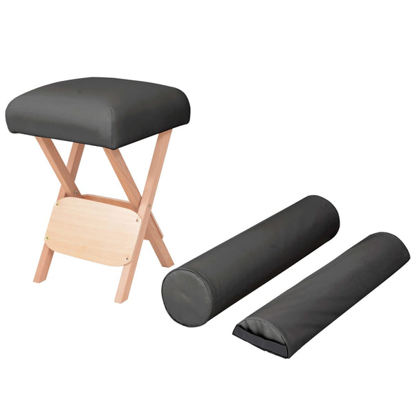 vidaXL Massage Foldable Stool 12 cm Thick Seat & 2 Neck Cushions Black