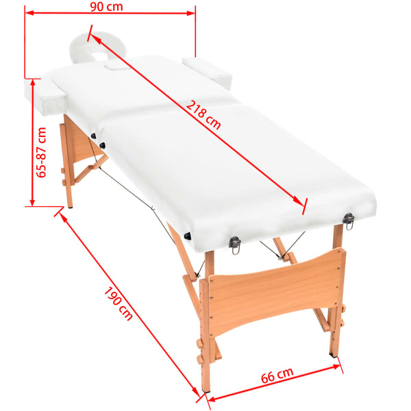 vidaXL Massage Table 2-Zone Foldable 10 cm Seat White