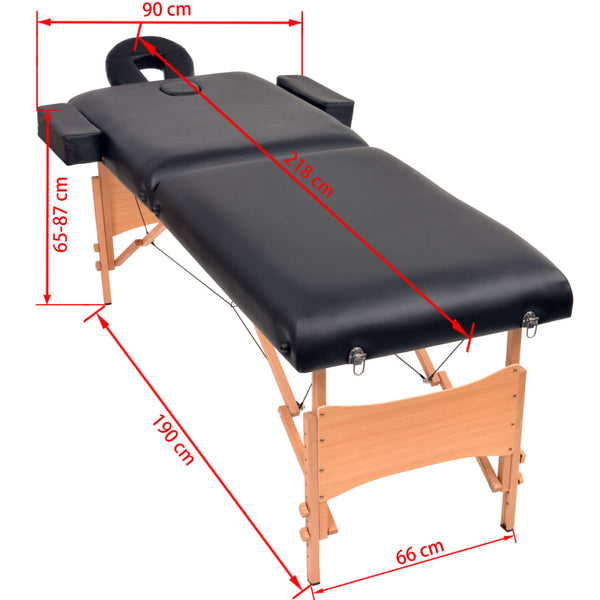 vidaXL Massage Table 2-Zone Foldable 10 cm Seat Black