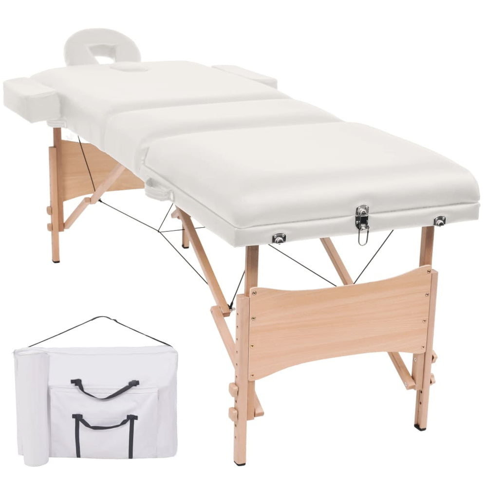 vidaXL 3-Zone Foldable Massage Table 10 cm Seat White