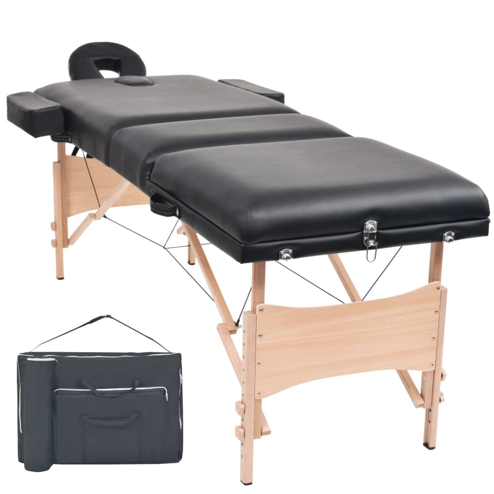 vidaXL 3-Zone Portable Massage Table 10 cm Padding Black
