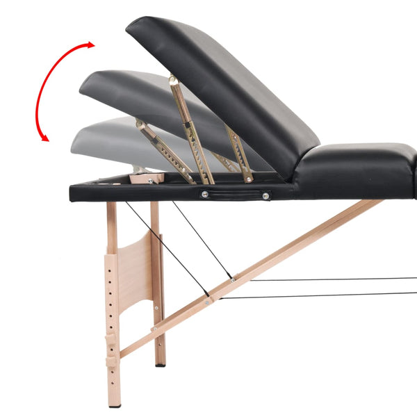 vidaXL 3-Zone Portable Massage Table 10 cm Padding Black