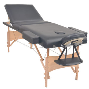 vidaXL 3-Zone Portable Massage Table 10 cm Padding Black