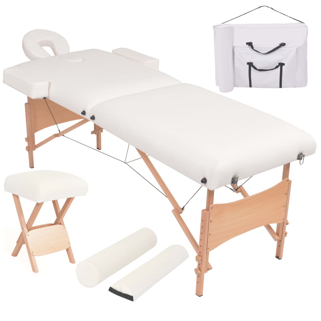 vidaXL 2-Zone Foldable Massage Table with Stool 10 cm Seat White