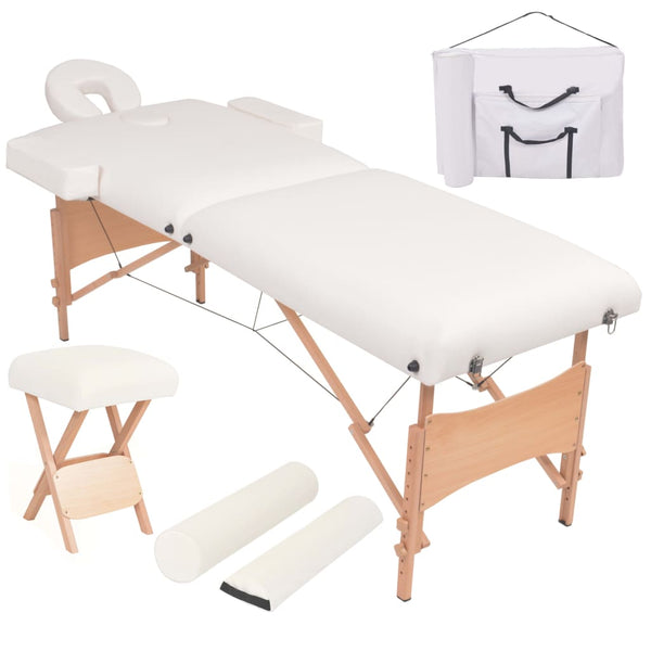 vidaXL 2-Zone Foldable Massage Table with Stool 10 cm Seat White