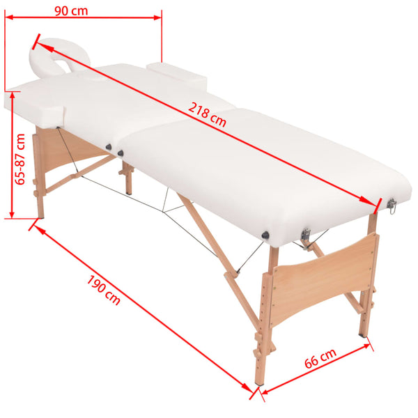 vidaXL 2-Zone Foldable Massage Table with Stool 10 cm Seat White