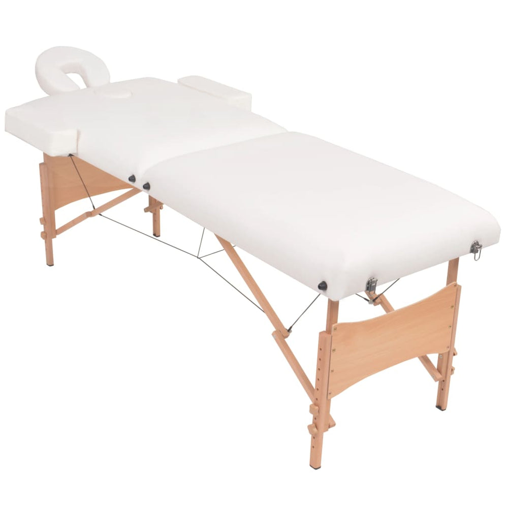 vidaXL 2-Zone Foldable Massage Table with Stool 10 cm Seat White