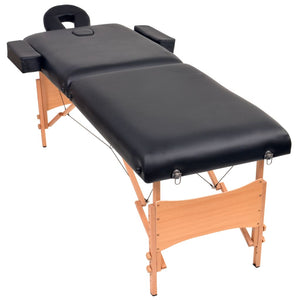 vidaXL 2-Zone Massage Table with Stool Foldable 10 cm Seat Black