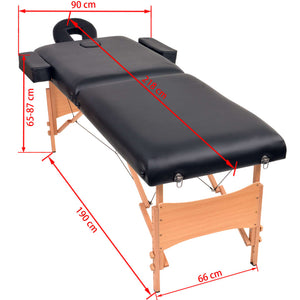 vidaXL 2-Zone Massage Table with Stool Foldable 10 cm Seat Black