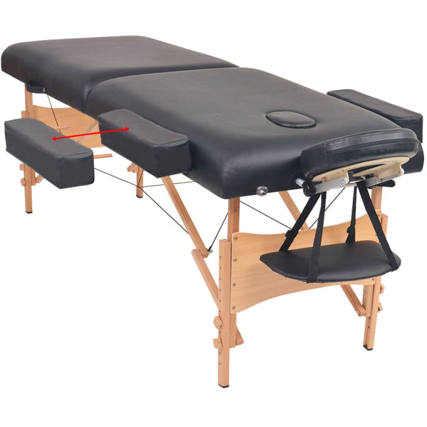 vidaXL 2-Zone Massage Table with Stool Foldable 10 cm Seat Black