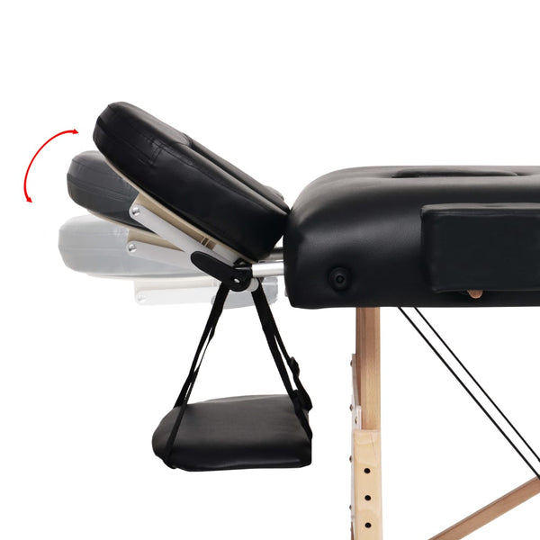 vidaXL 2-Zone Massage Table with Stool Foldable 10 cm Seat Black