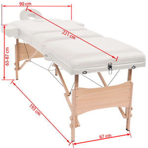 vidaXL 3-Zone Foldable Massage Table with Stool 10 cm Seat White