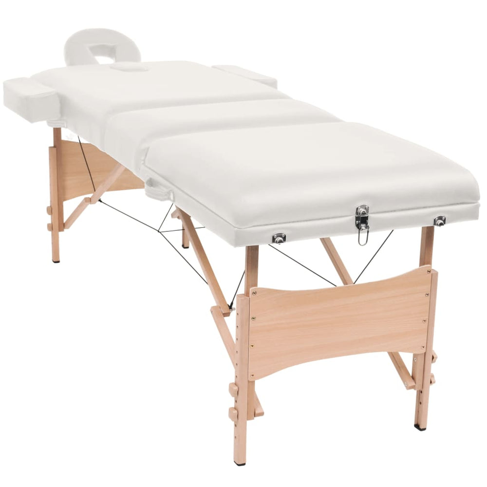 vidaXL 3-Zone Foldable Massage Table with Stool 10 cm Seat White