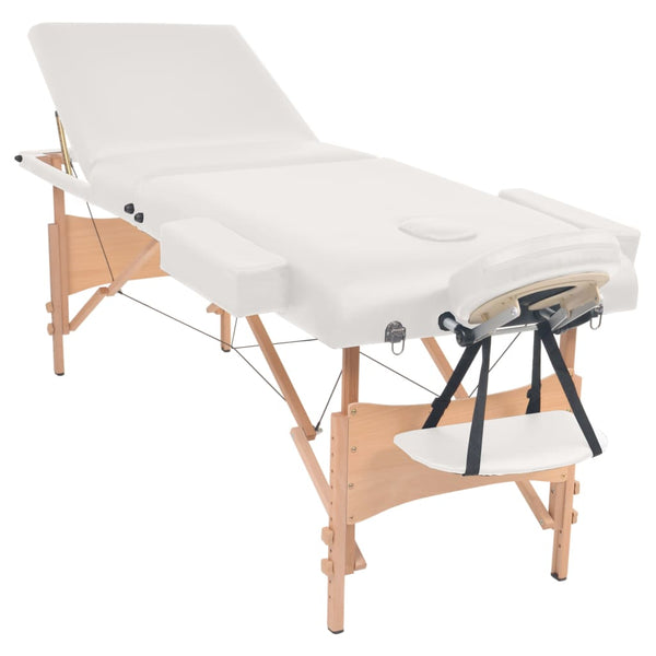 vidaXL 3-Zone Foldable Massage Table with Stool 10 cm Seat White