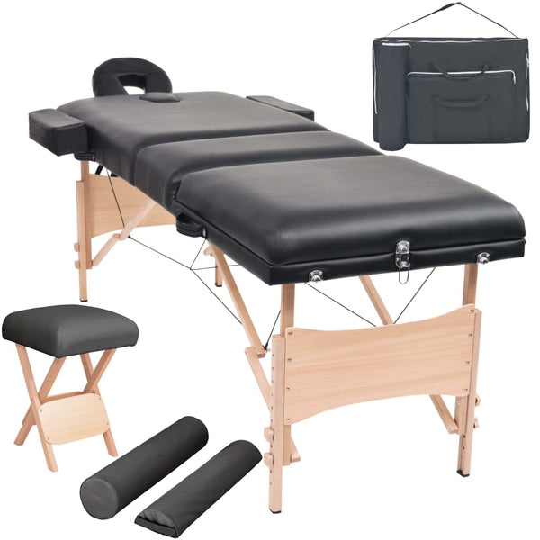 vidaXL 3-Zone Massage Bed with Foldable Stool 10 cm Seat Black