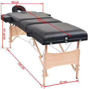 vidaXL 3-Zone Massage Bed with Foldable Stool 10 cm Seat Black