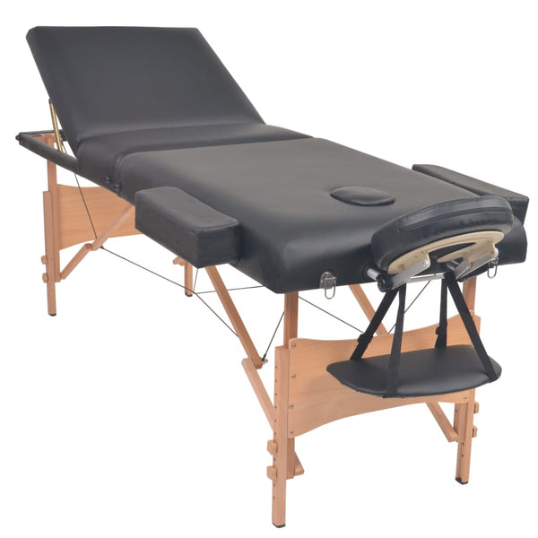 vidaXL 3-Zone Massage Bed with Foldable Stool 10 cm Seat Black